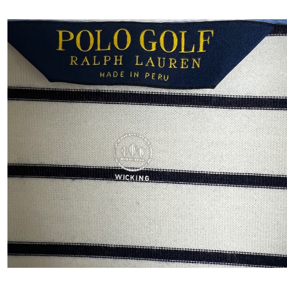 Polo Golf Ralph‎ Lauren Polo Mens XXL White Blue Striped Wicking Performance D20 - Picture 3 of 12